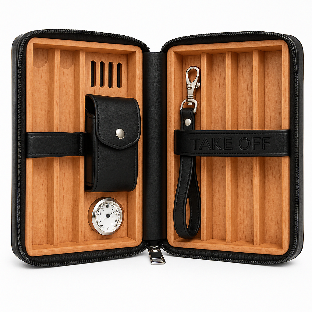 Air’tage Tan Genuine Leather Cigar Travel Case – “TAKE OFF” Edition (Limited Release)