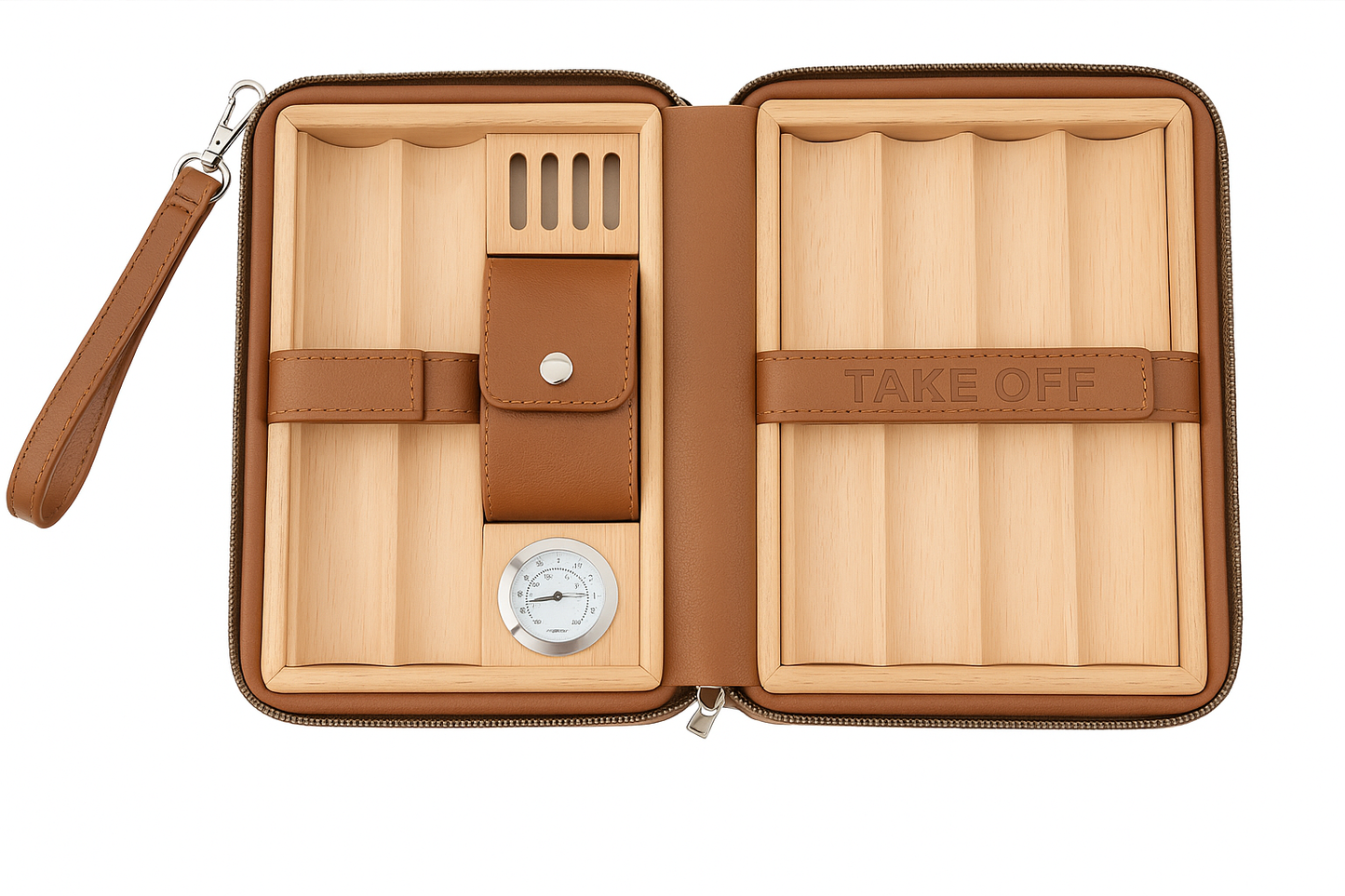 Air’tage Tan Genuine Leather Cigar Travel Case – “TAKE OFF” Edition (Limited Release)