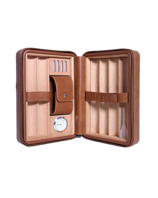 Air’tage Tan Genuine Leather Cigar Travel Case – “TAKE OFF” Edition (Limited Release)
