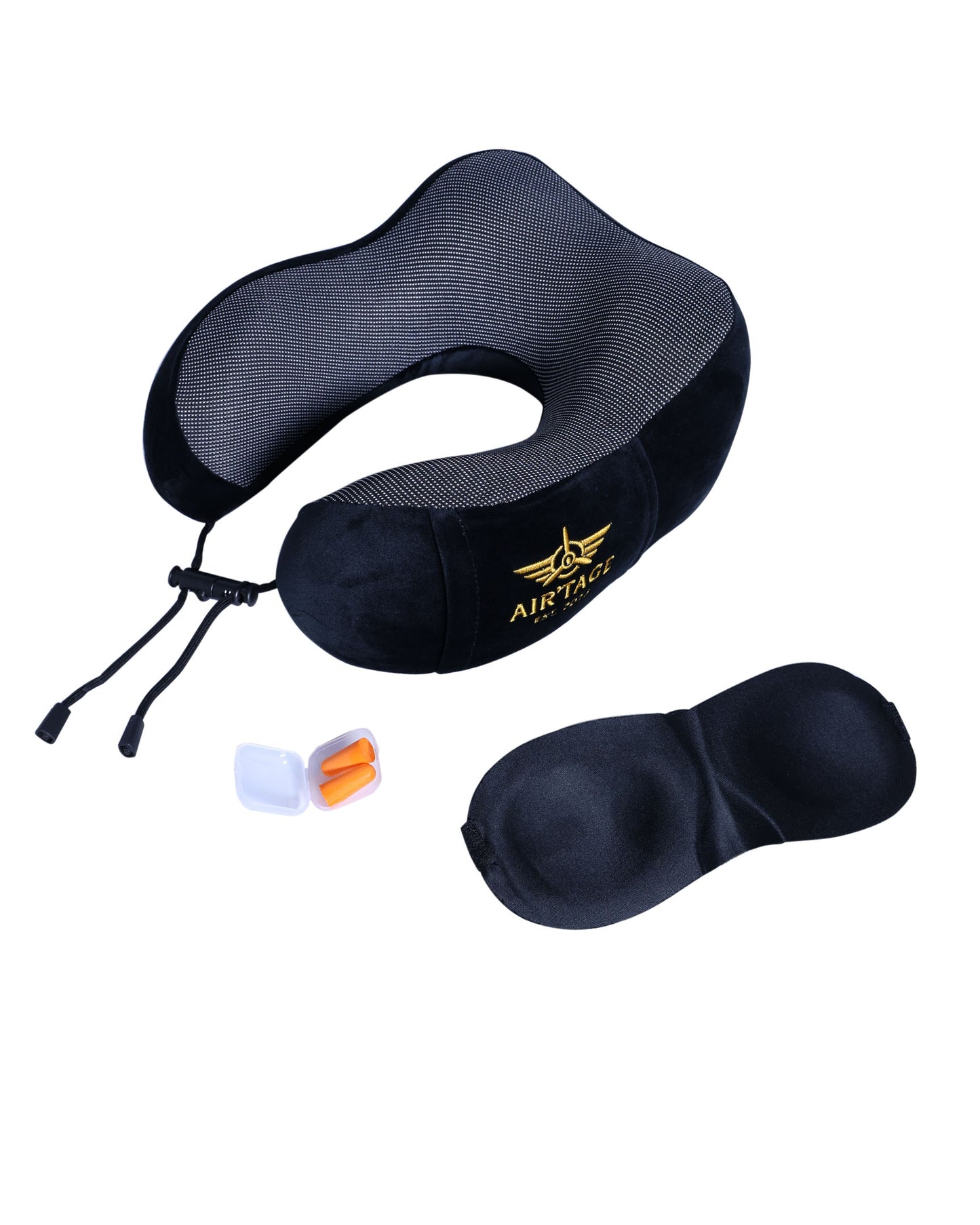 Travel Pillow for Airplane & Long Flights – Memory Foam Neck Support with Chin Support Design, Washable Cover, Eye Mask & Ear Plugs, Compact Carry Bag